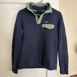 Patagonia Blue Quilted Pullover with Light Green Trim Women’s Small